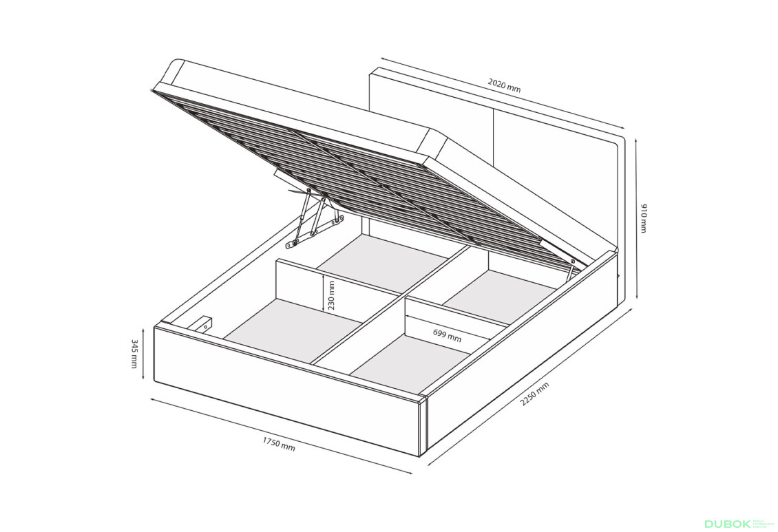 Fotografie 7 - Postel 1,6x2,0 s výklopným roštem, grafit (Royal Velvet 21) Duo