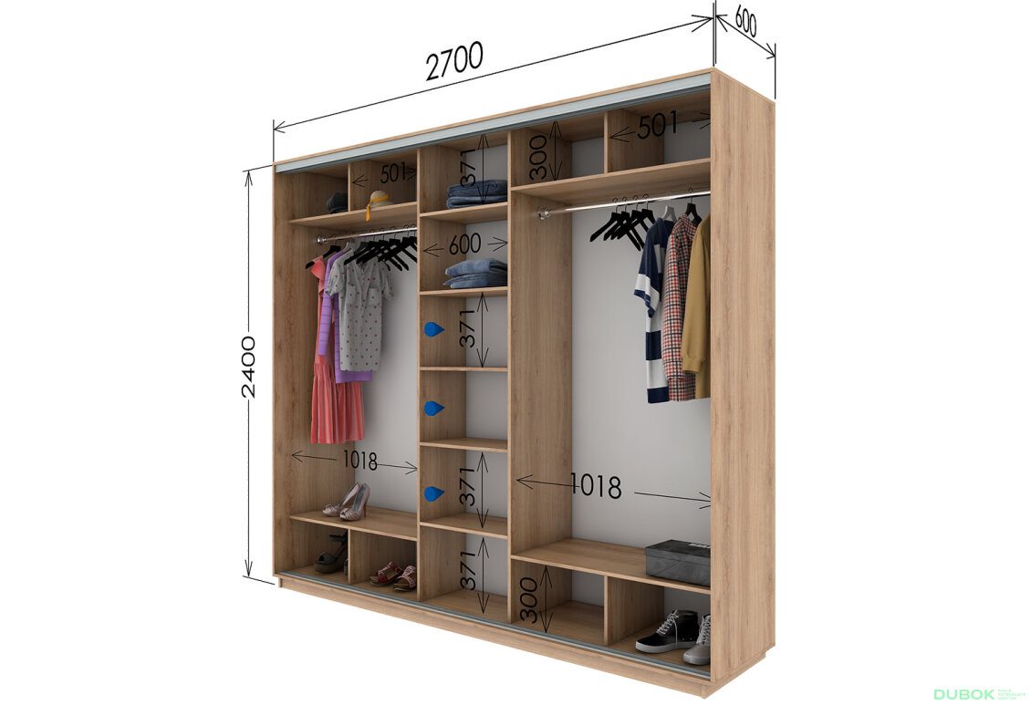 Fotografie 3 - Skříň s posuvnými dveřmi 2400x2700x600 2LTD 1 zrcadlo Dub Sonoma, profil stříbrný