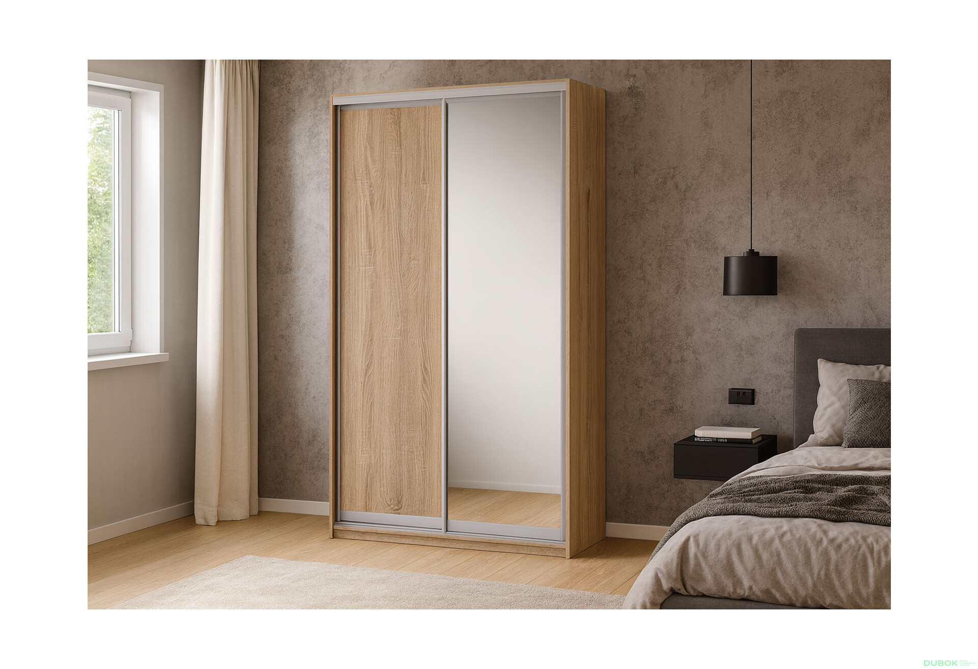 Fotografie 2 - Skříň 2D 1200x600x2400, DTD + zrcadlo, Světlý dub sonoma