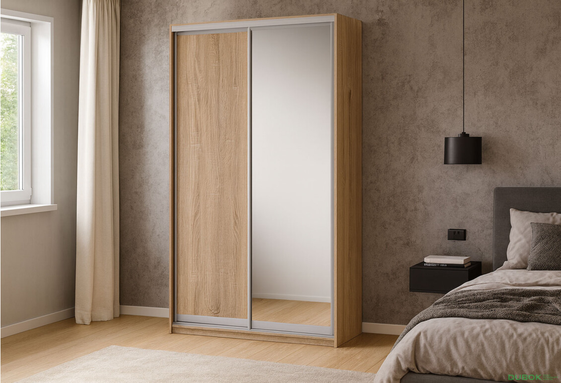 Fotografie 2 - Skříň 2D 1200x600x2400, DTD + zrcadlo, Světlý dub sonoma
