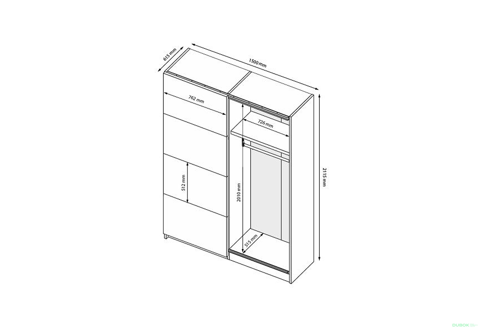 Fotografie 6 - Skříň s posuvnými dveřmi 1.5х2.1m (Dveře bílý lesk) Mila