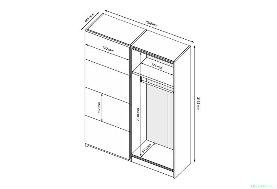 Fotografie 6 - Skříň s posuvnými dveřmi 1.5х2.1m (Dveře bílý lesk) Mila