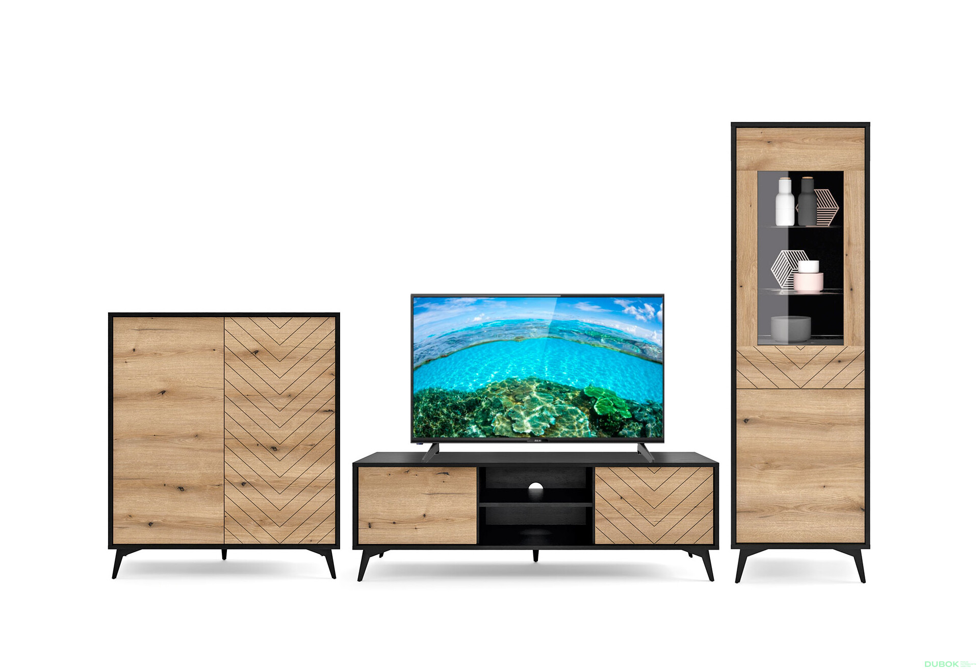 Fotografie 1 - Obývací sestava 3.1 m TV evoke dub / černá Diamond