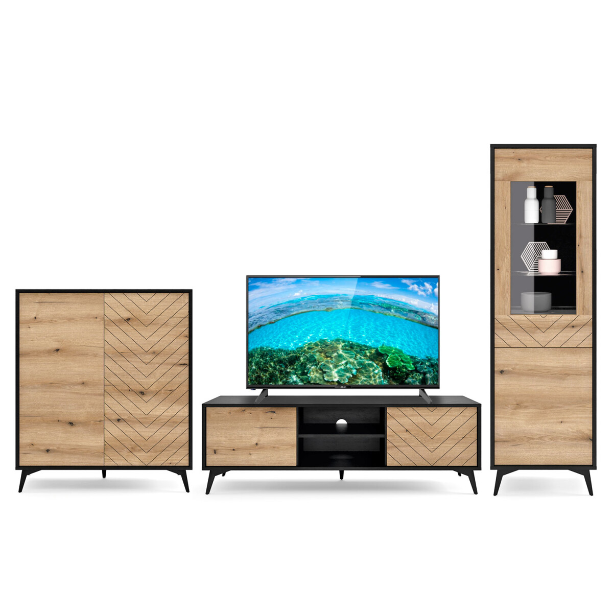 

Obývací sestava 3.1 m TV evoke dub / černá Diamond