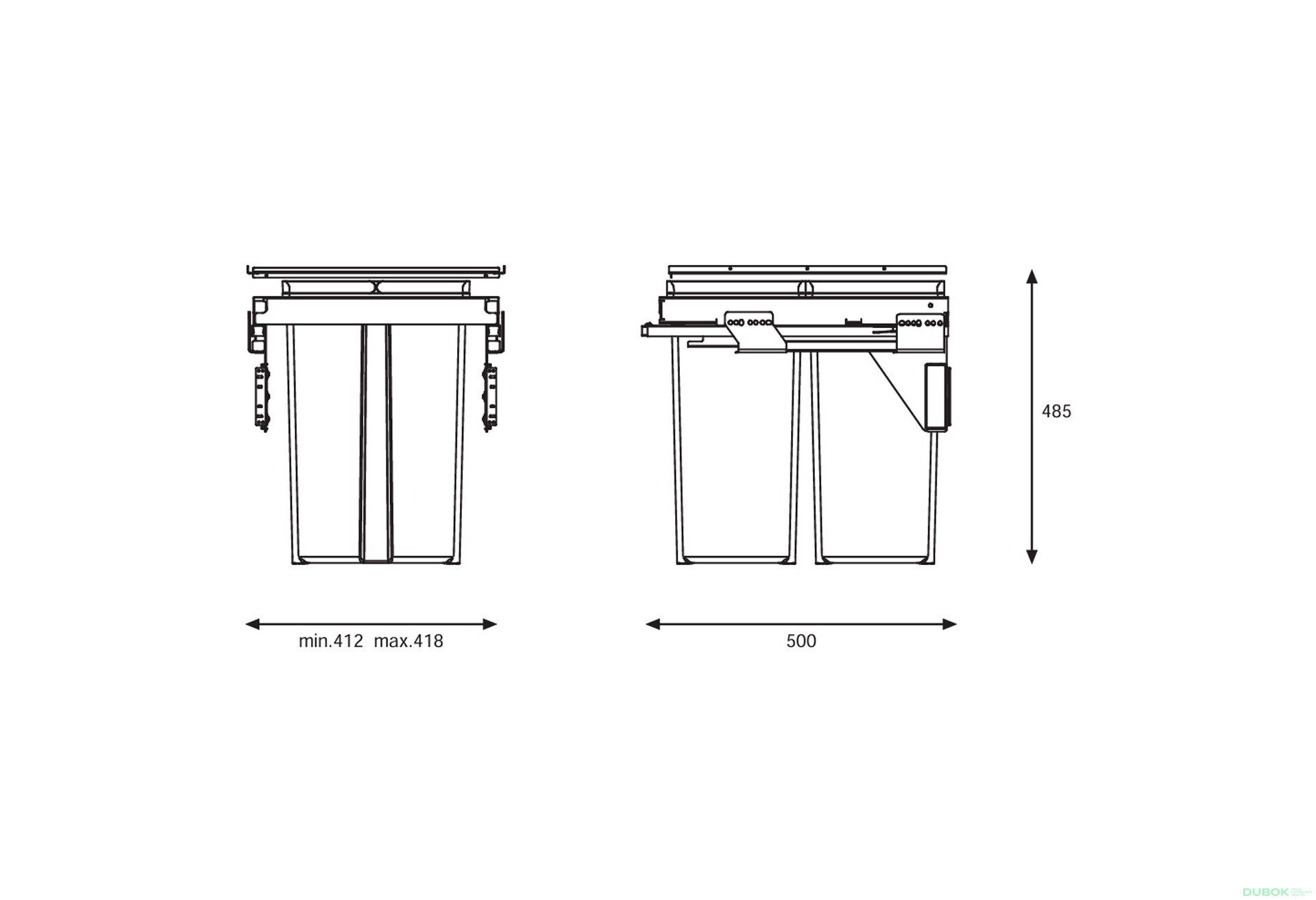 Fotografie 3 - Sorter 580 Gollinucci EVO do skrinky 450mm včetně výsuvů a víka 2x29l antracit
