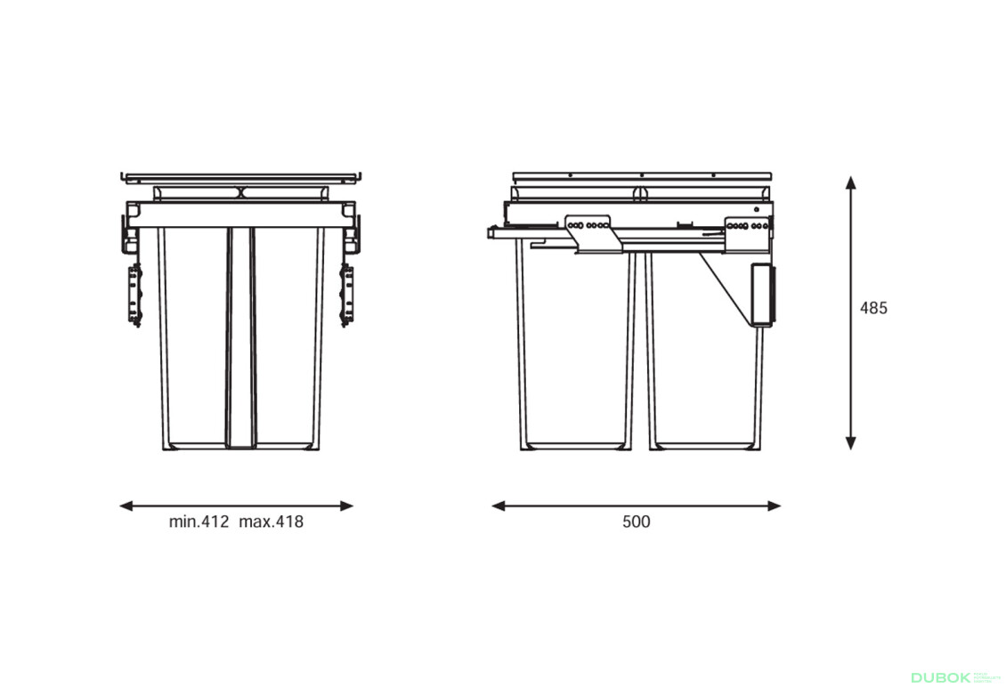 Fotografie 3 - Sorter 580 Gollinucci EVO do skrinky 450mm včetně výsuvů a víka 2x29l antracit