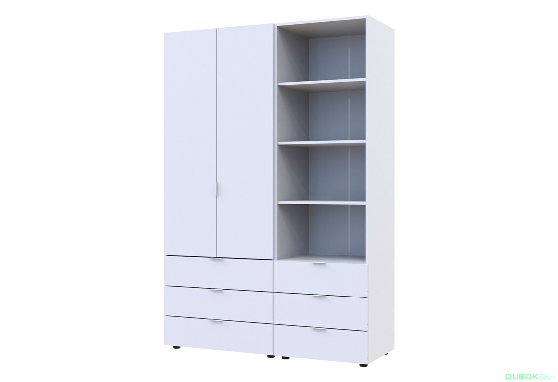 Skříň 2D s regálem se zásuvkami Gelar 137.5 cm bílý