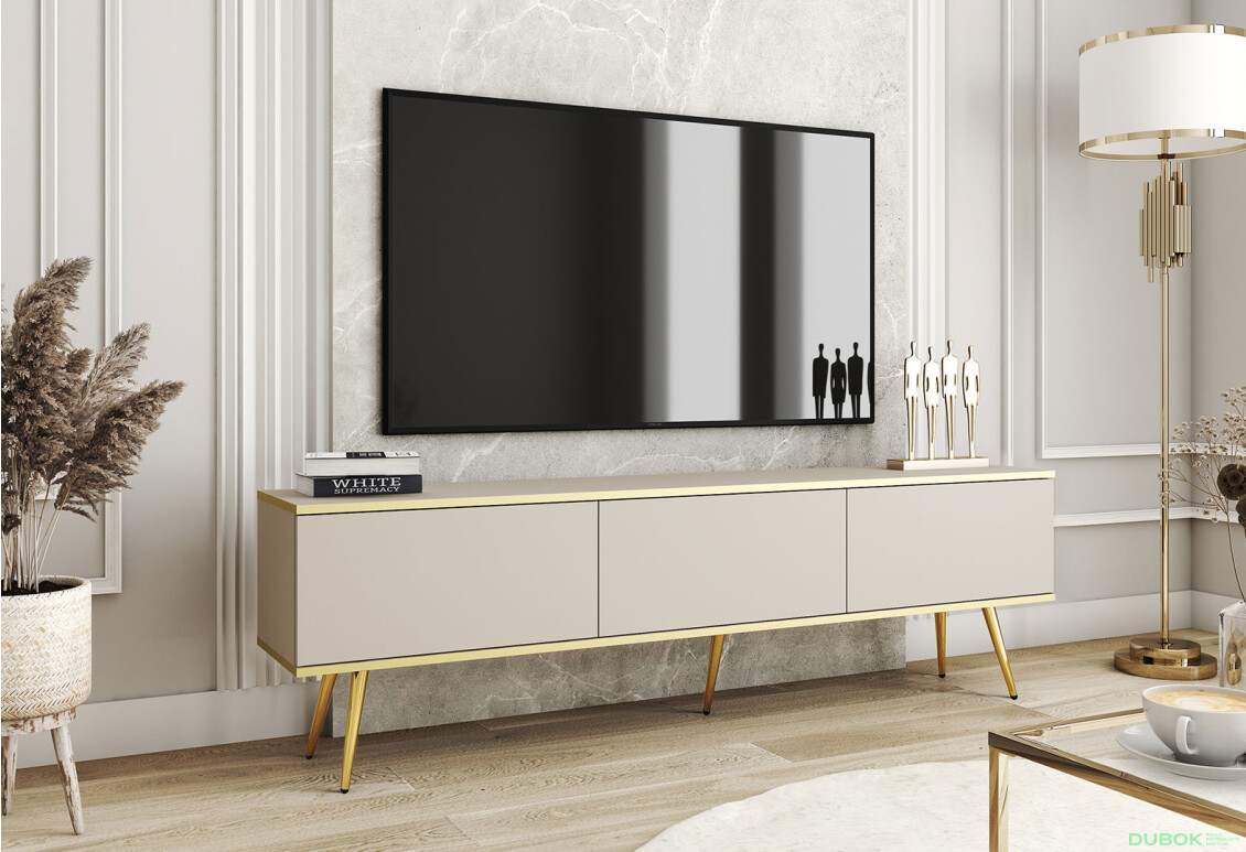 Fotografie 2 - TV stolek RTV 175 béžový, zlaté nohy Oro