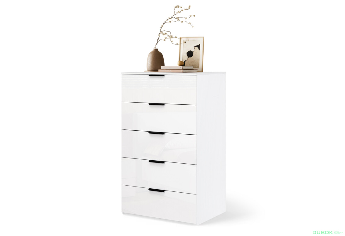 Fotografie 2 - Komoda 5š, bílý lesk Mila