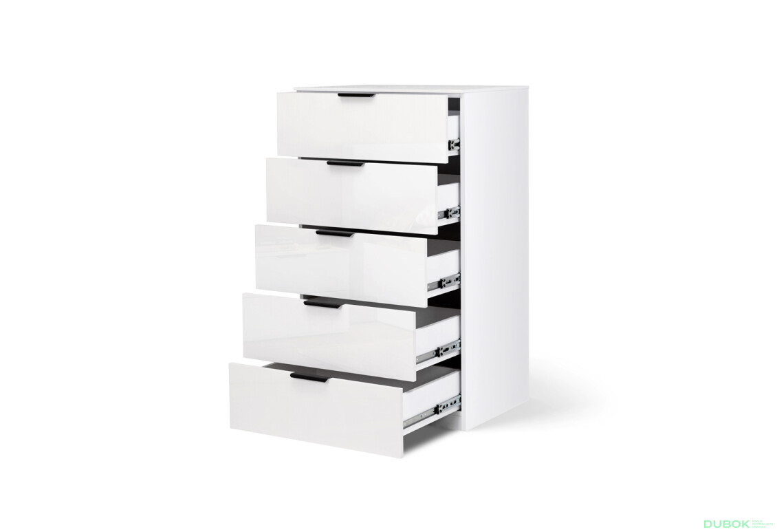 Fotografie 3 - Komoda 5š, bílý lesk Mila
