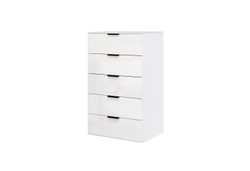 Komoda 5š, bílý lesk Mila