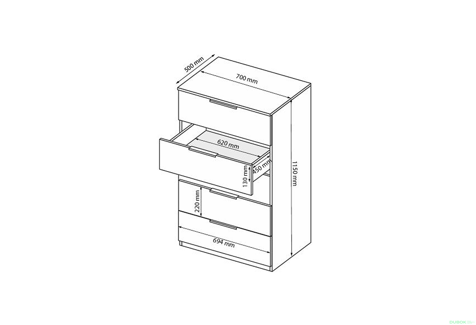 Fotografie 7 - Komoda 5š, bílý lesk Mila