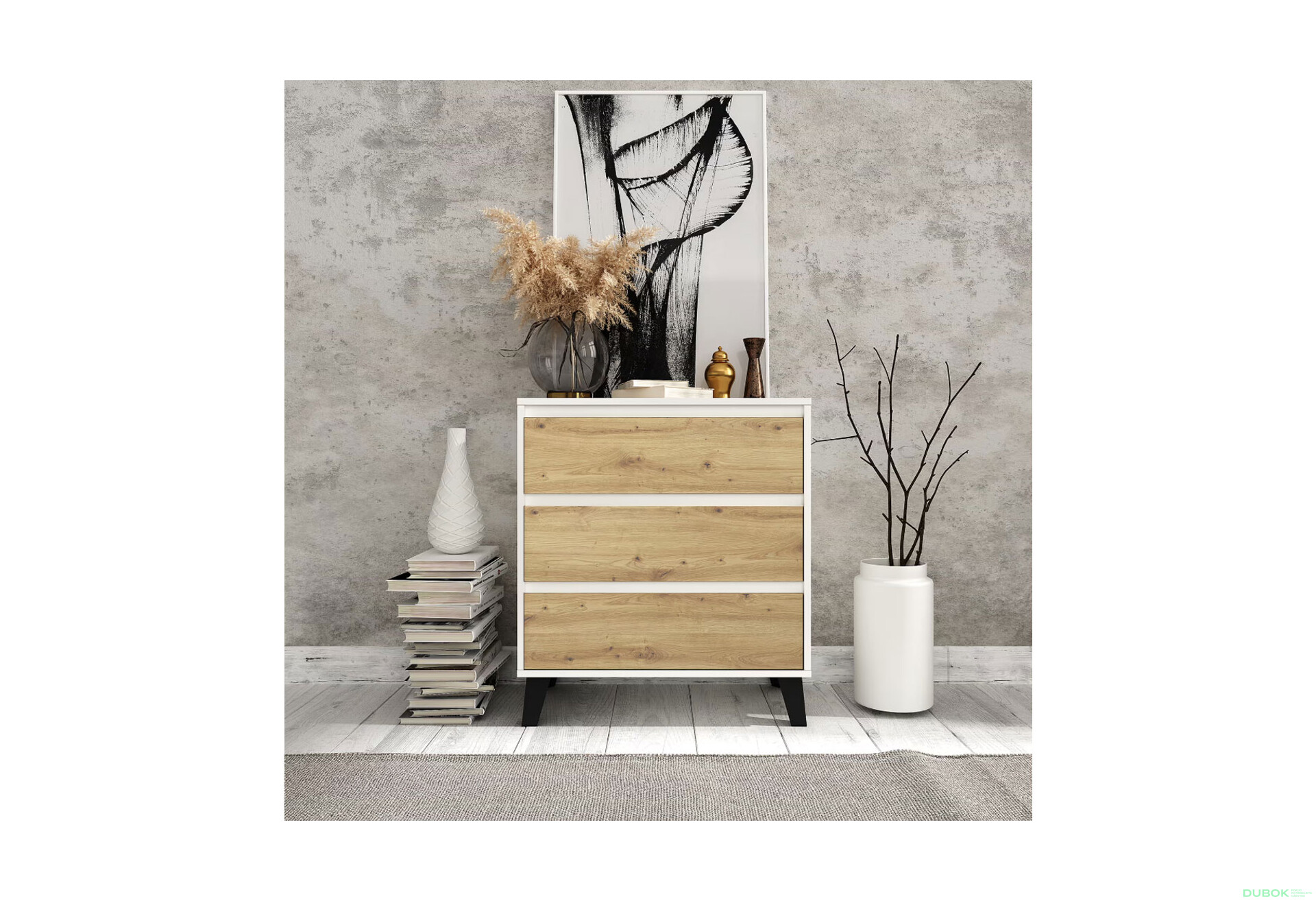 Fotografie 2 - Komoda Borg 3s/70 bílá / dub artisan