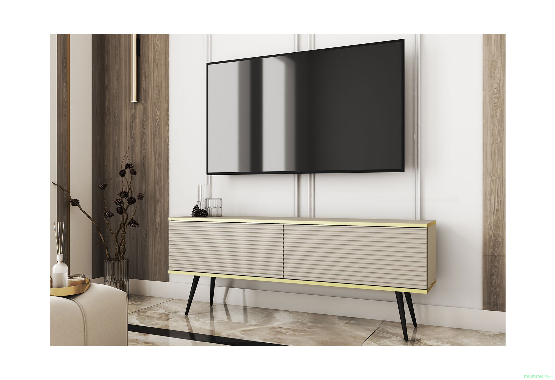 Fotografie 2 - TV stolek RTV 135 MDF béžový, černé nohy Oro
