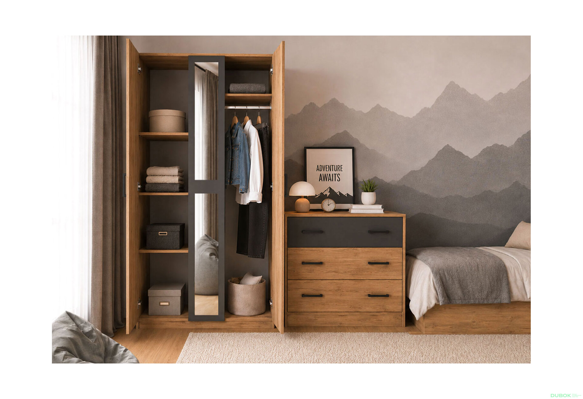 Fotografie 5 - Komplet s 3D skříní a postelí 90x200 cm Viva