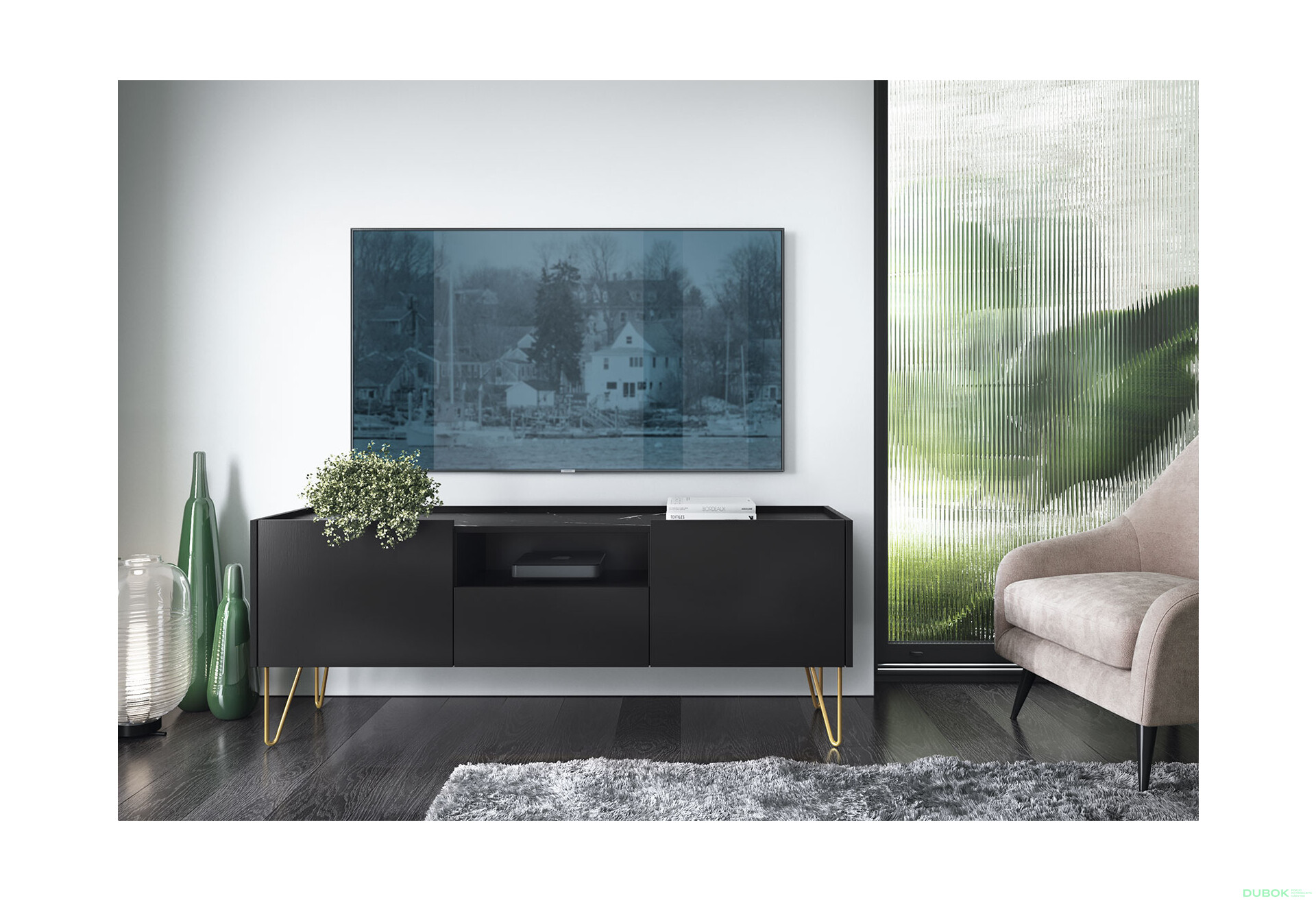 Fotografie 4 - TV stolek RTV 144 černý grafit / černý royal mramor Harmony