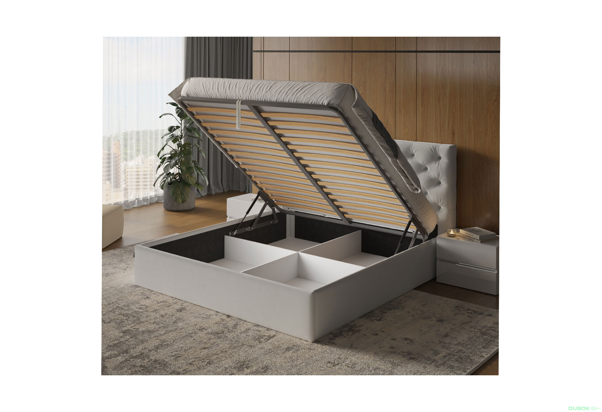 Postel s roštem, úložným prostorem Riviéra 160x200 cm Světle šedá - Fotografie 4 Fotografie 4 - Postel s roštem, úložným prostorem Riviéra 160x200 cm Světle šedá
