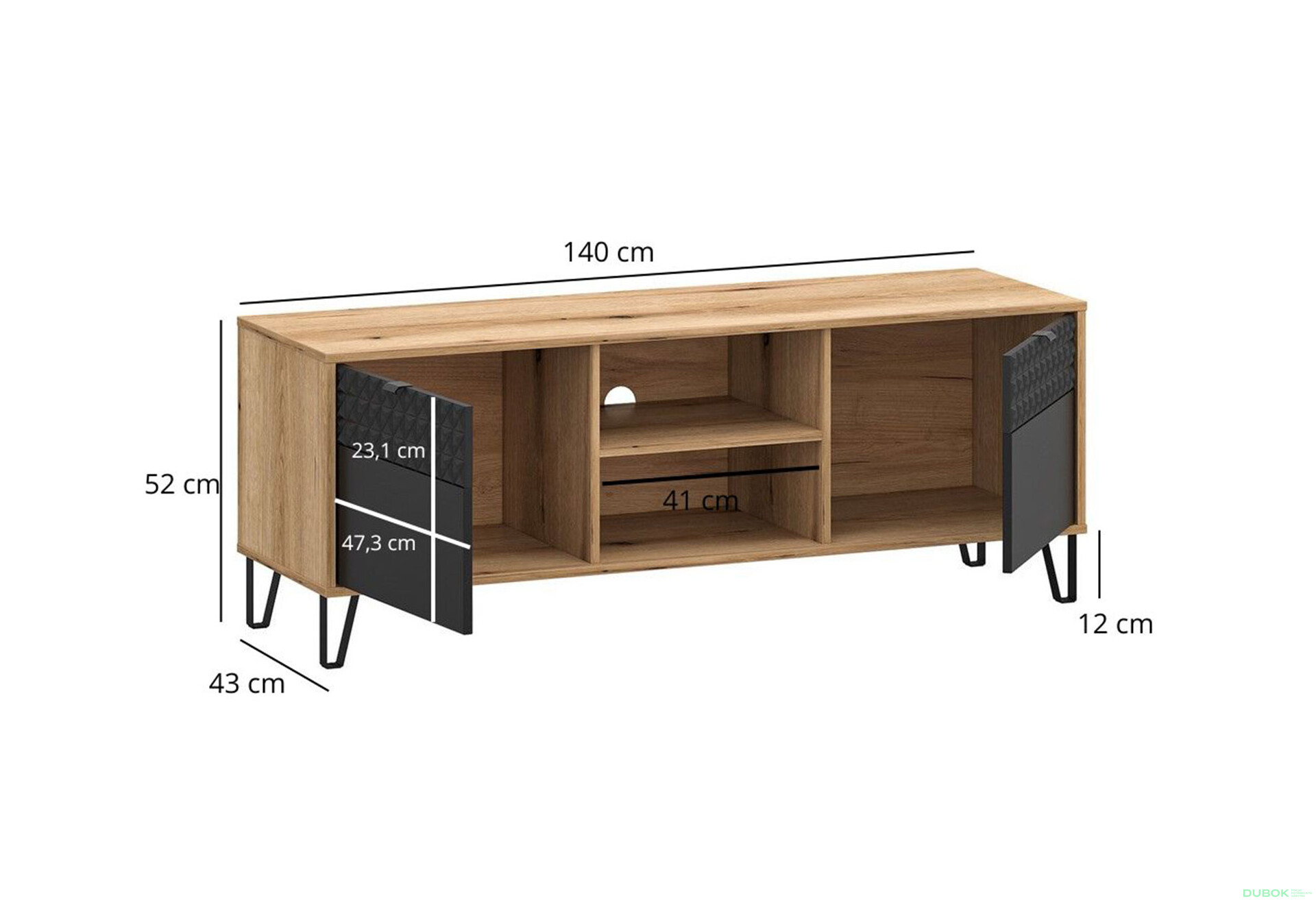 Fotografie 4 - TV stolek 2d (P) dub evok / černý Bellano