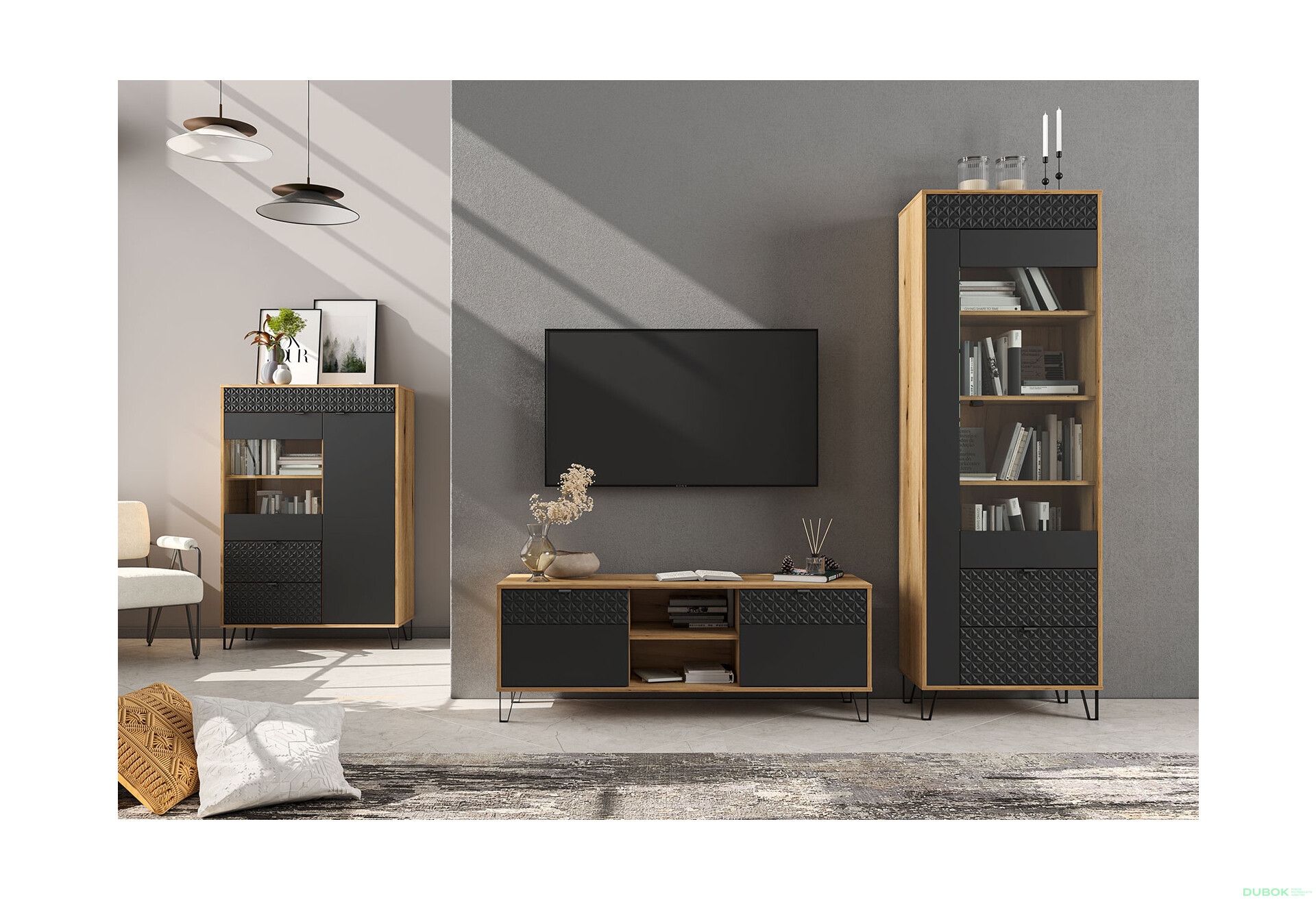Fotografie 3 - TV stolek 2d (P) dub evok / černý Bellano