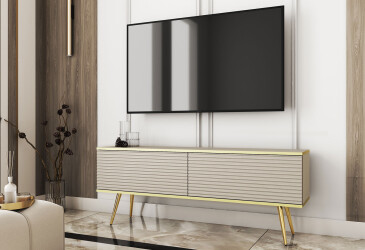TV stolek RTV 135 MDF béžový, zlaté nohy Oro