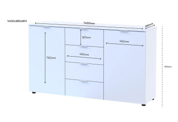 Komoda s dvířky a 4 zásuvkami Ron 5 140 cm Bílá