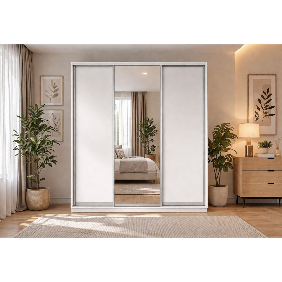 Skříň s posuvnými dveřmi 2500x2200x600 2LTD 1 zrcadlo nymphaea alba, profil stříbrný (obrázek 2)