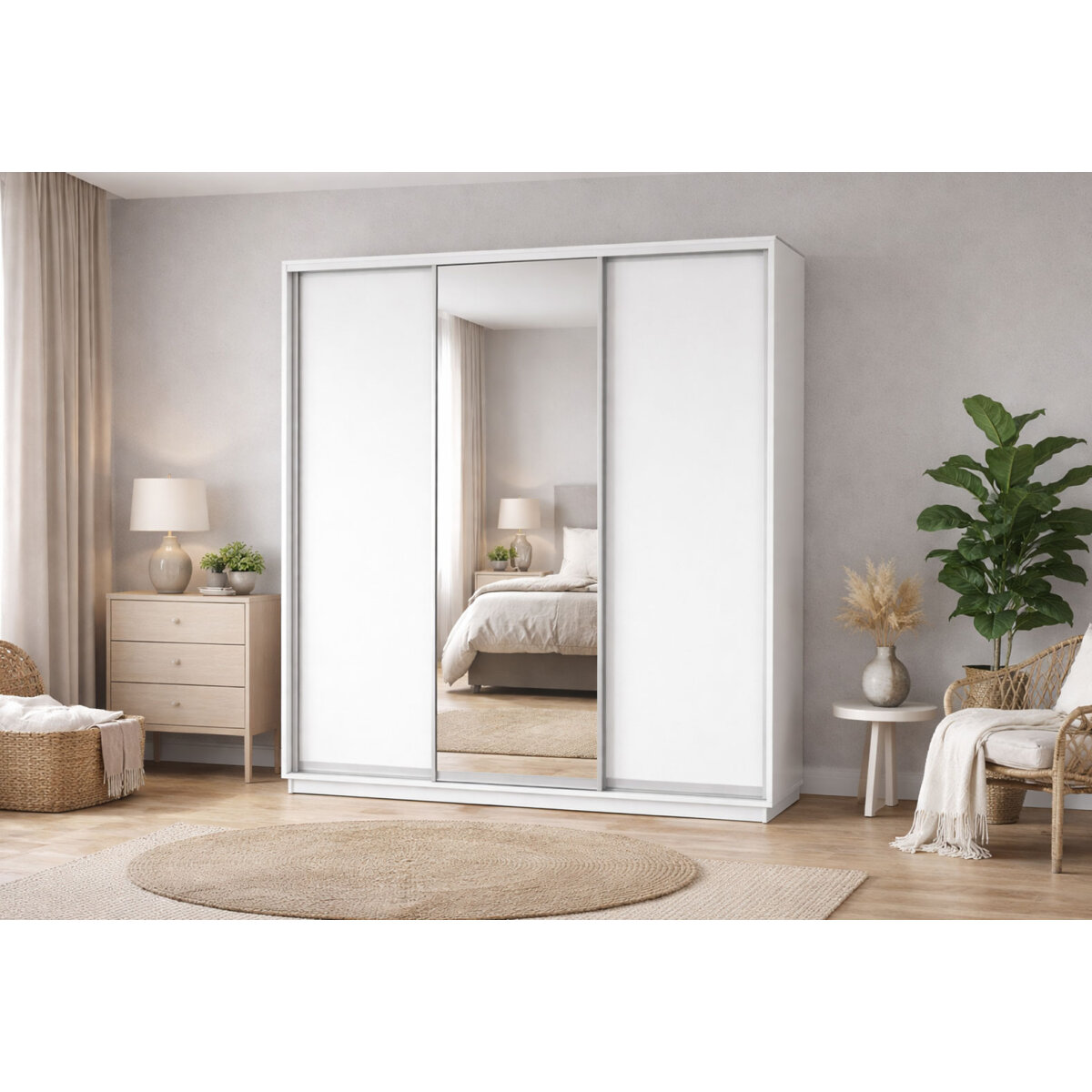 Skříň s posuvnými dveřmi 2500x2200x600 2LTD 1 zrcadlo nymphaea alba, profil stříbrný (obrázek 3)