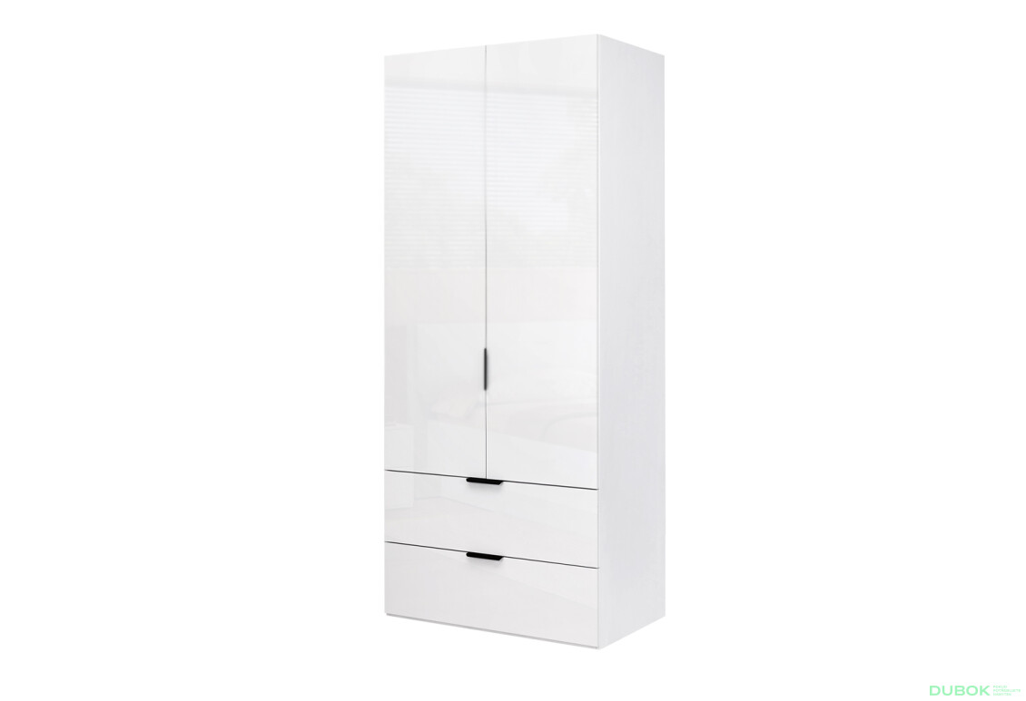 Skříň 2dv 2šx Bez zrcadel bílý lesk Mila