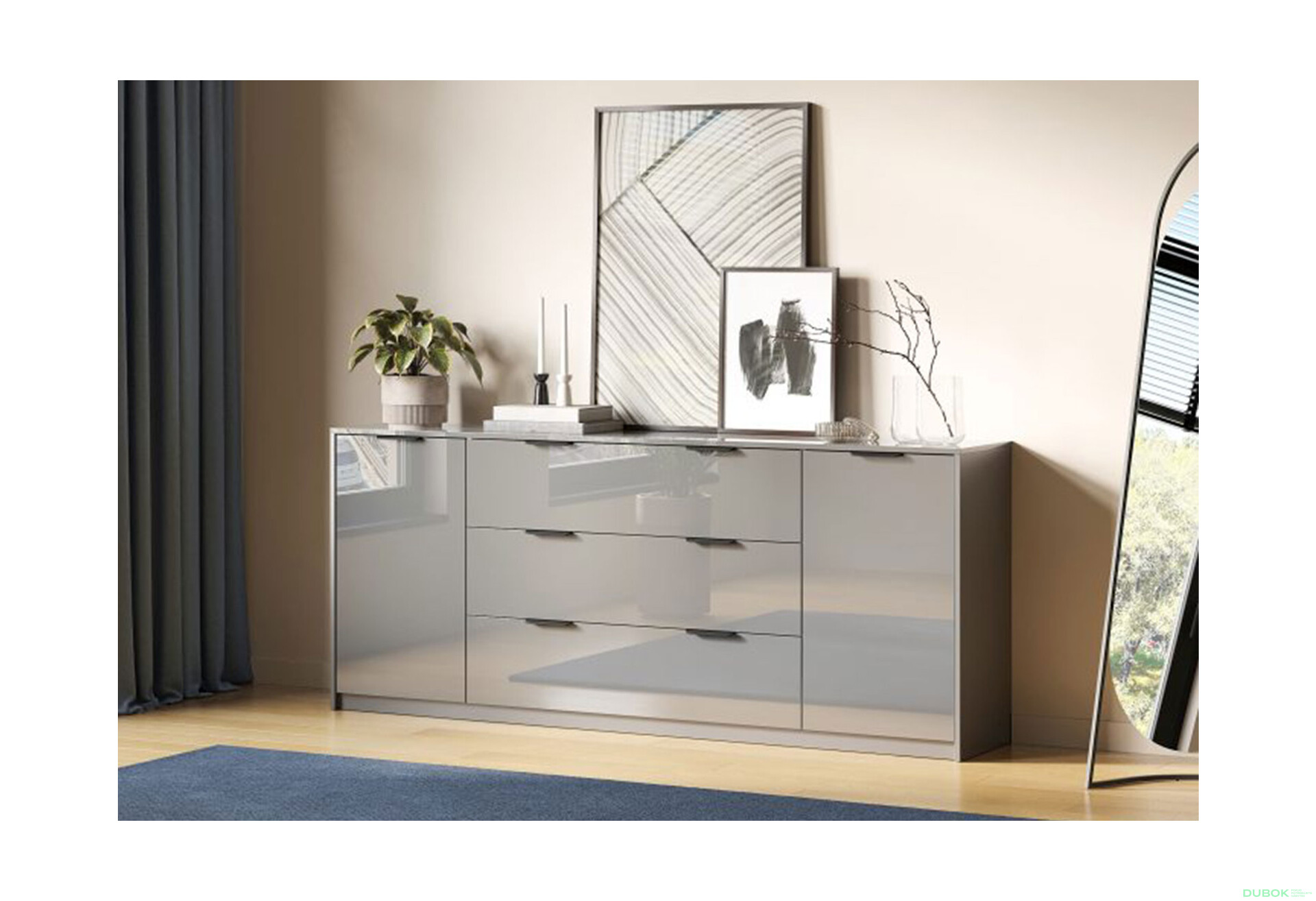 Fotografie 2 - Komoda Roma Color 2 dveře 3 šířky 2,0m lesklá šedá láva