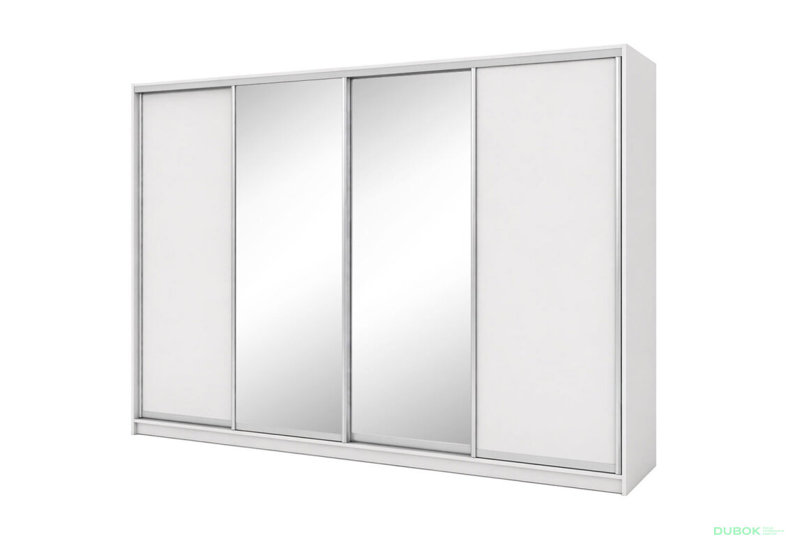 Skříň s posuvnými dveřmi 2400x3000x600 2LTD 2 zrcadla nymphea alba, profil stříbrný