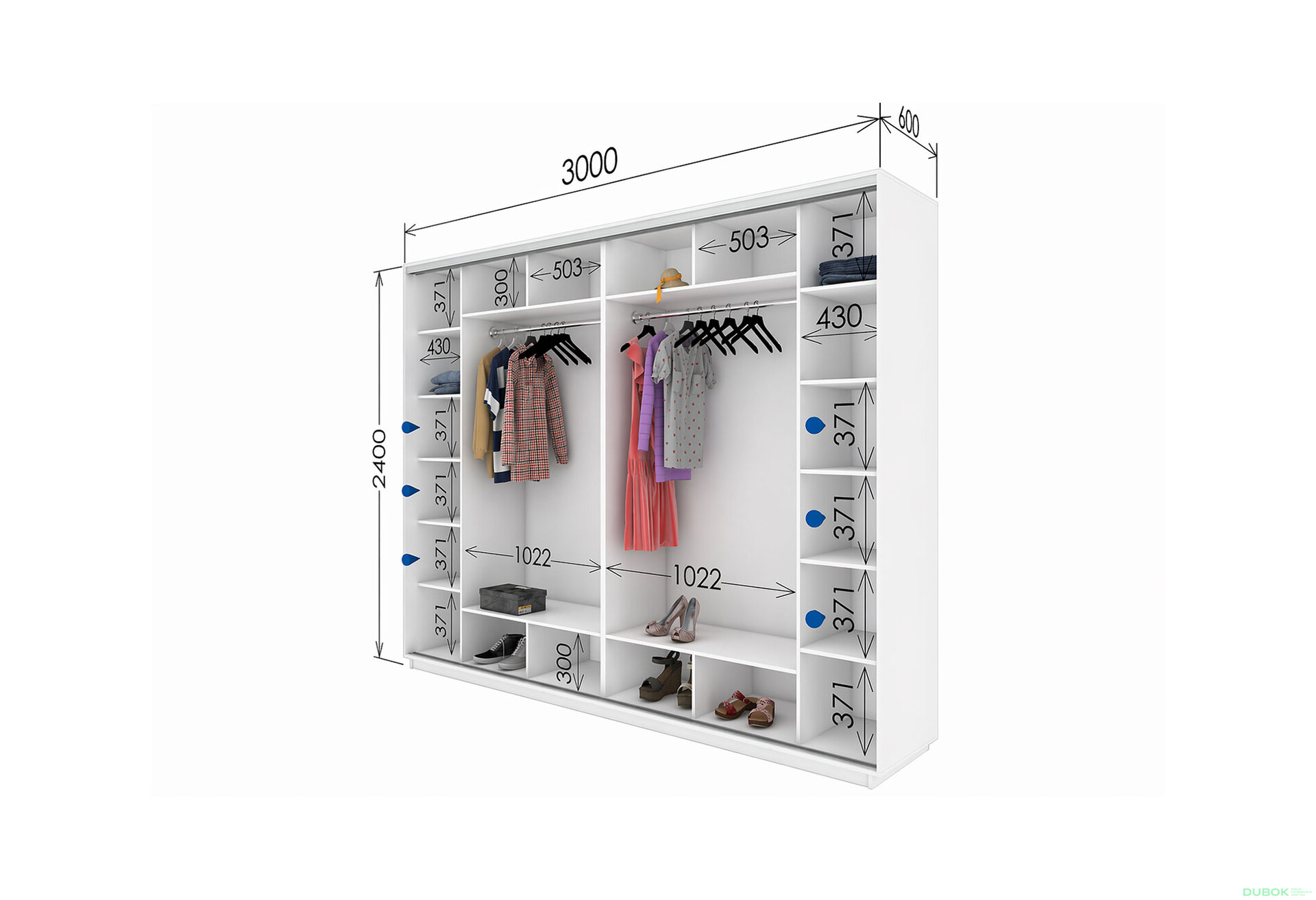 Fotografie 3 - Skříň s posuvnými dveřmi 2400x3000x600 2LTD 2 zrcadla nymphea alba, profil stříbrný