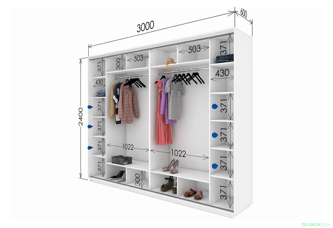 Fotografie 3 - Skříň s posuvnými dveřmi 2400x3000x600 2LTD 2 zrcadla nymphea alba, profil stříbrný