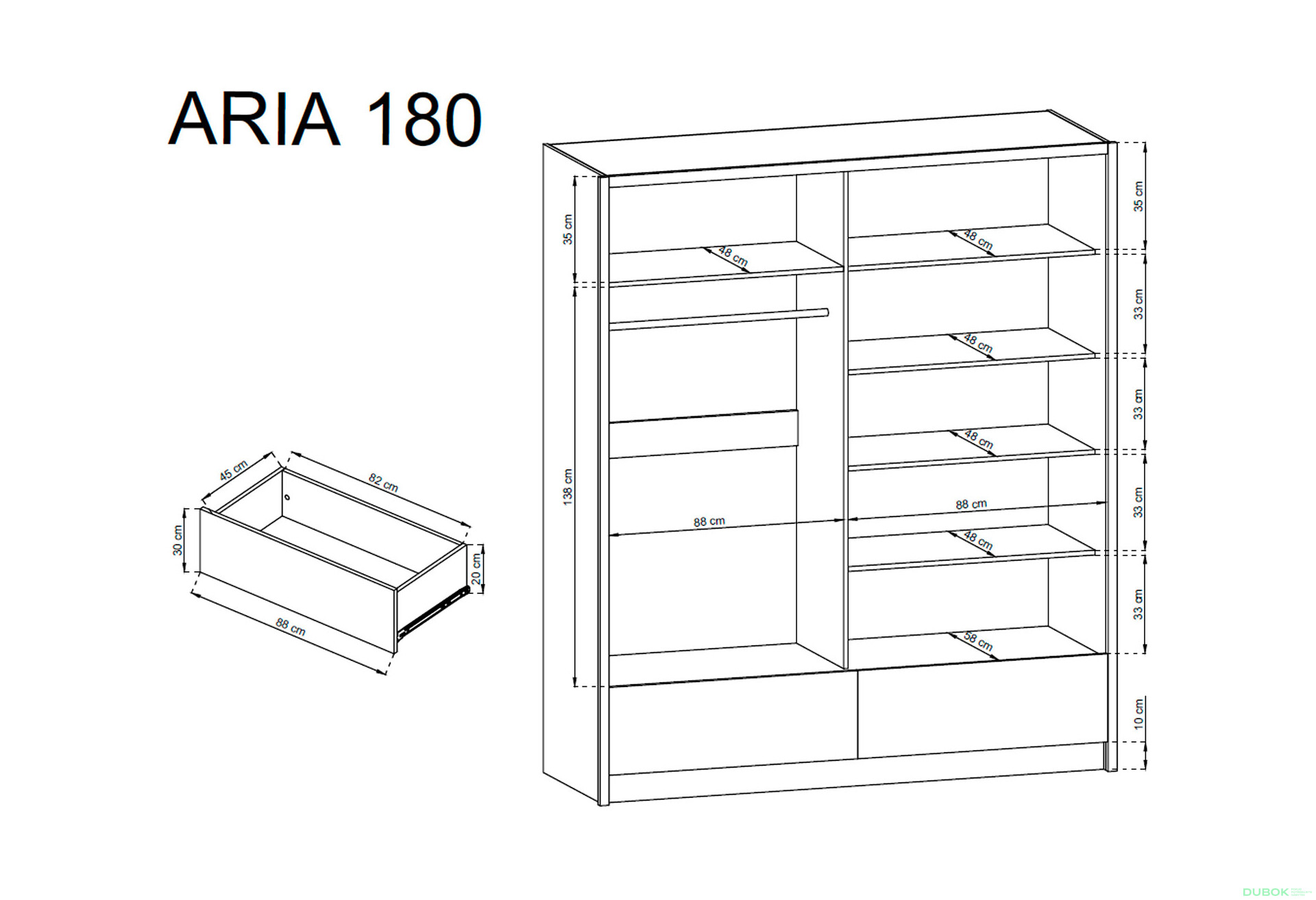 Fotografie 4 - Skříň Aria I 180 bílý / bílý lesk