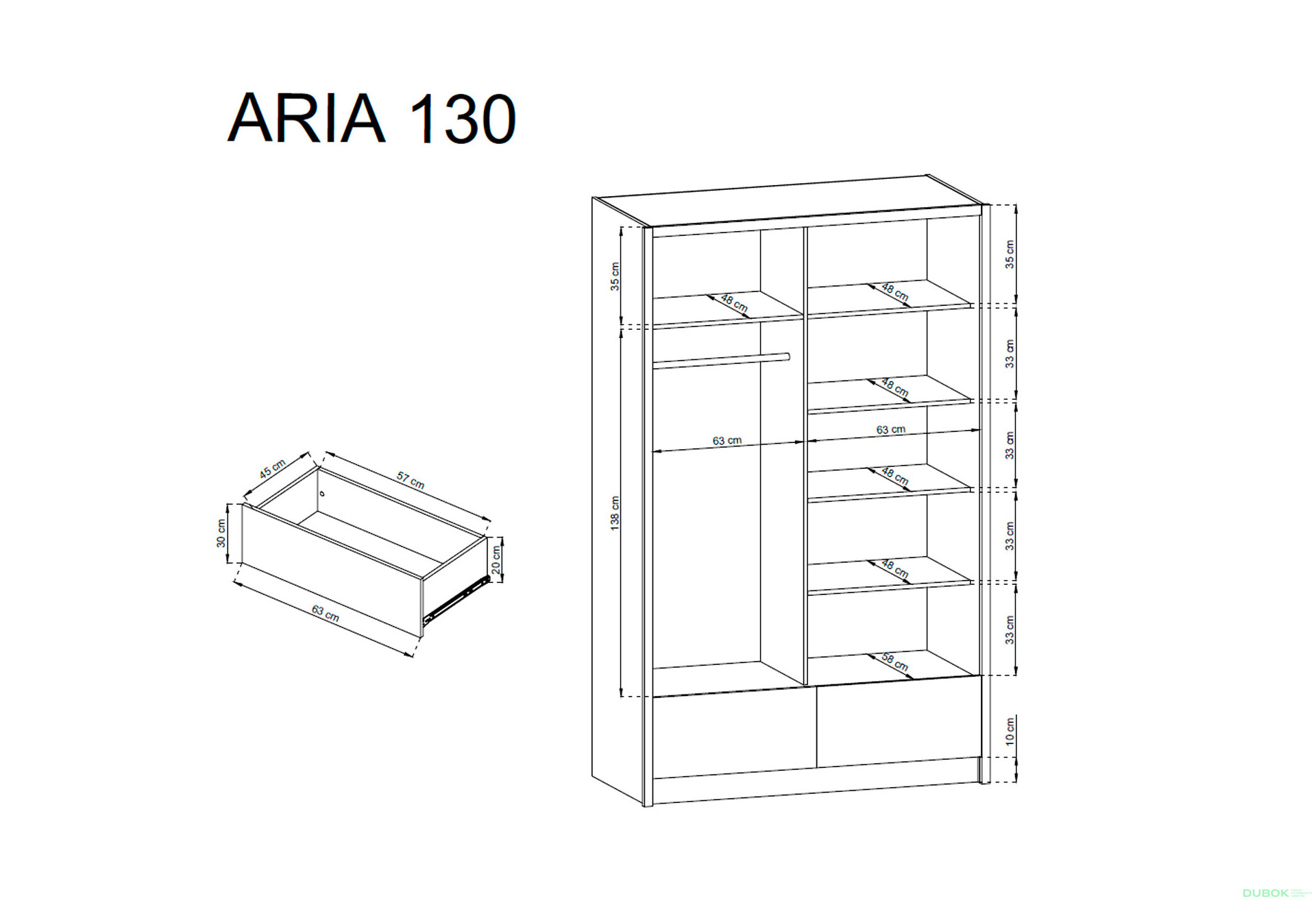 Fotografie 4 - Skříň Aria II 130 bílý / bílý lesk