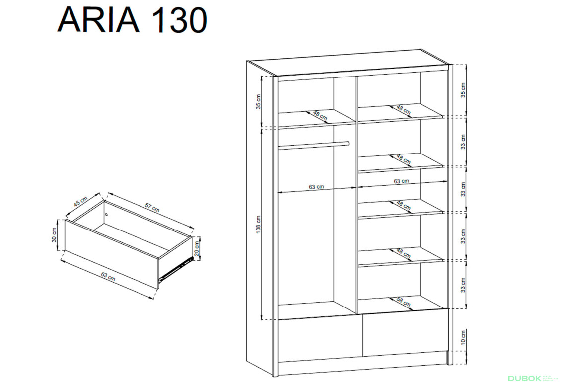 Fotografie 4 - Skříň Aria II 130 bílý / bílý lesk