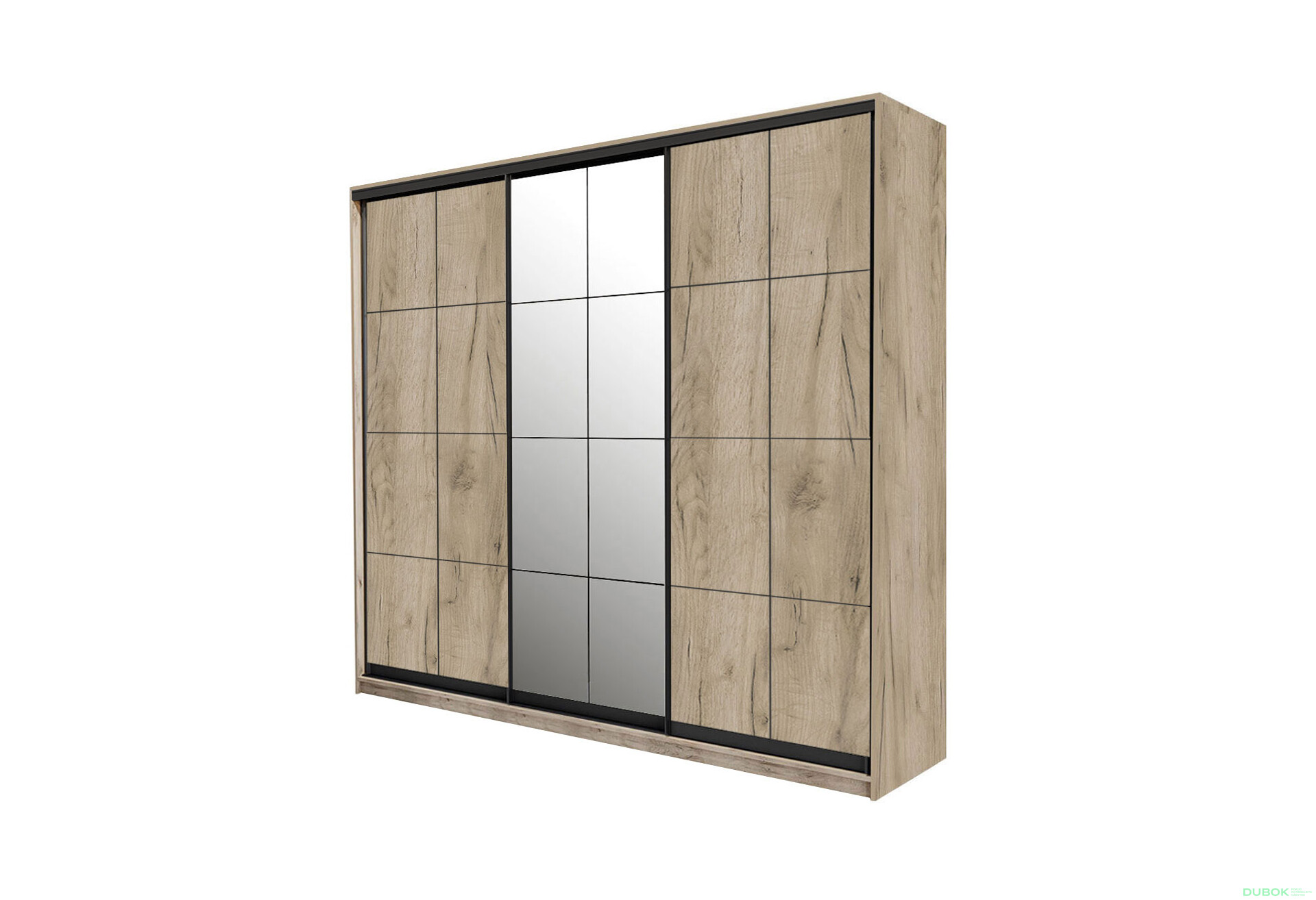 Fotografie 1 - Skříň s posuvnými dveřmi 2 DTD + 1 zrcadlo 180x240x60 cm W Loft Lines BL Dub kraft šedý