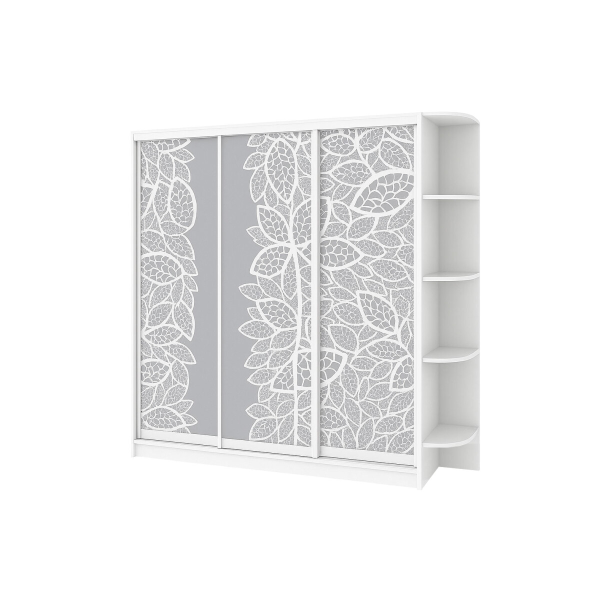 

Skříň Rim-Veneziano 3D 2,1 m s uměleckým matováním na zrcadle 3053LSR a bočními policemi, bílá