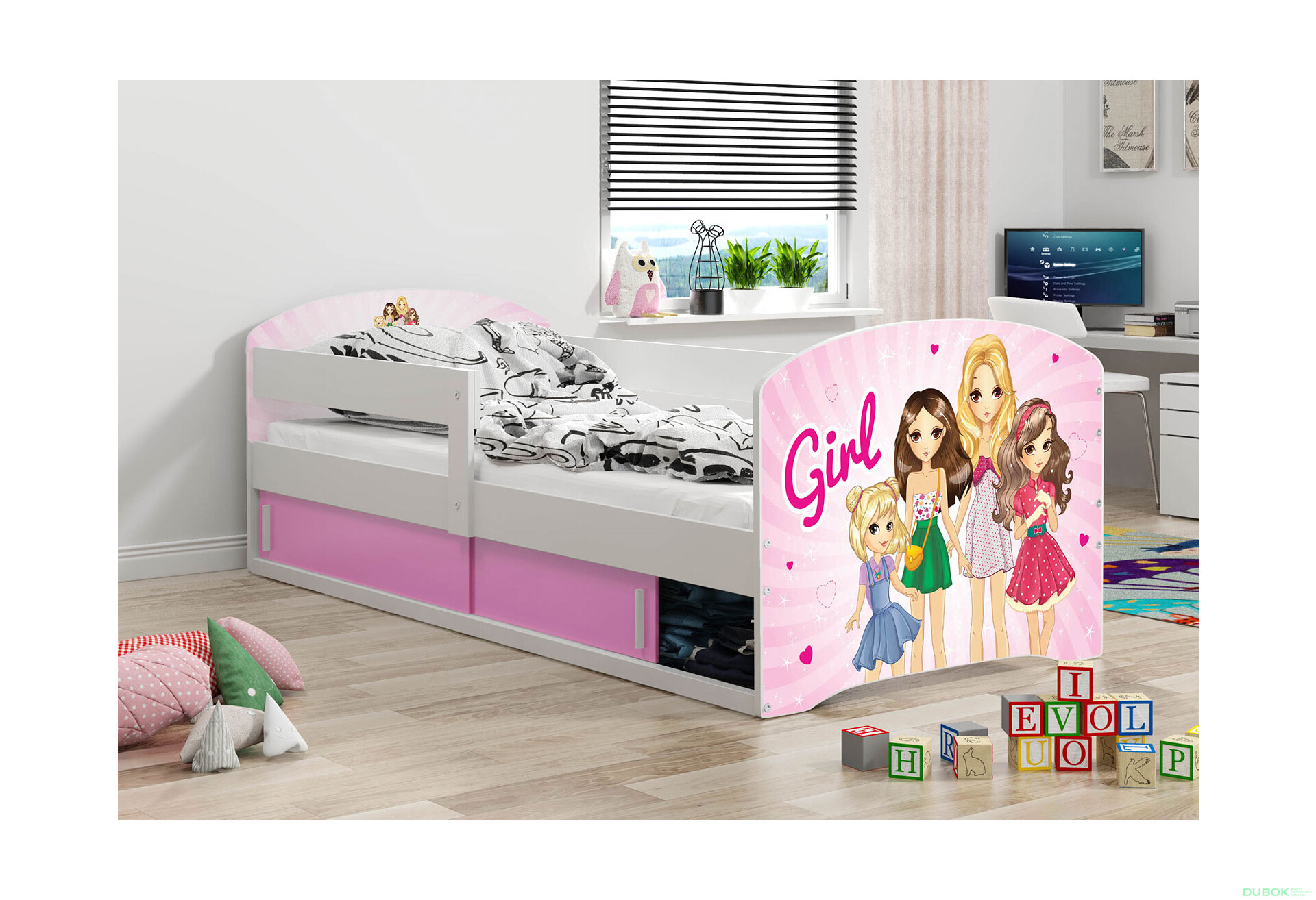 Fotografie 2 - Postel Luki 1 bílé Girls 80x160 cm s roštem, matrací