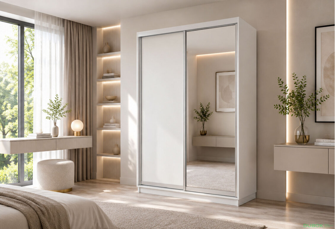 Obrázek 2 - Skříň s posuvnými dveřmi 1400x2200x600 1LTD 1 Zrcadlo nymphea alba, profil stříbrný