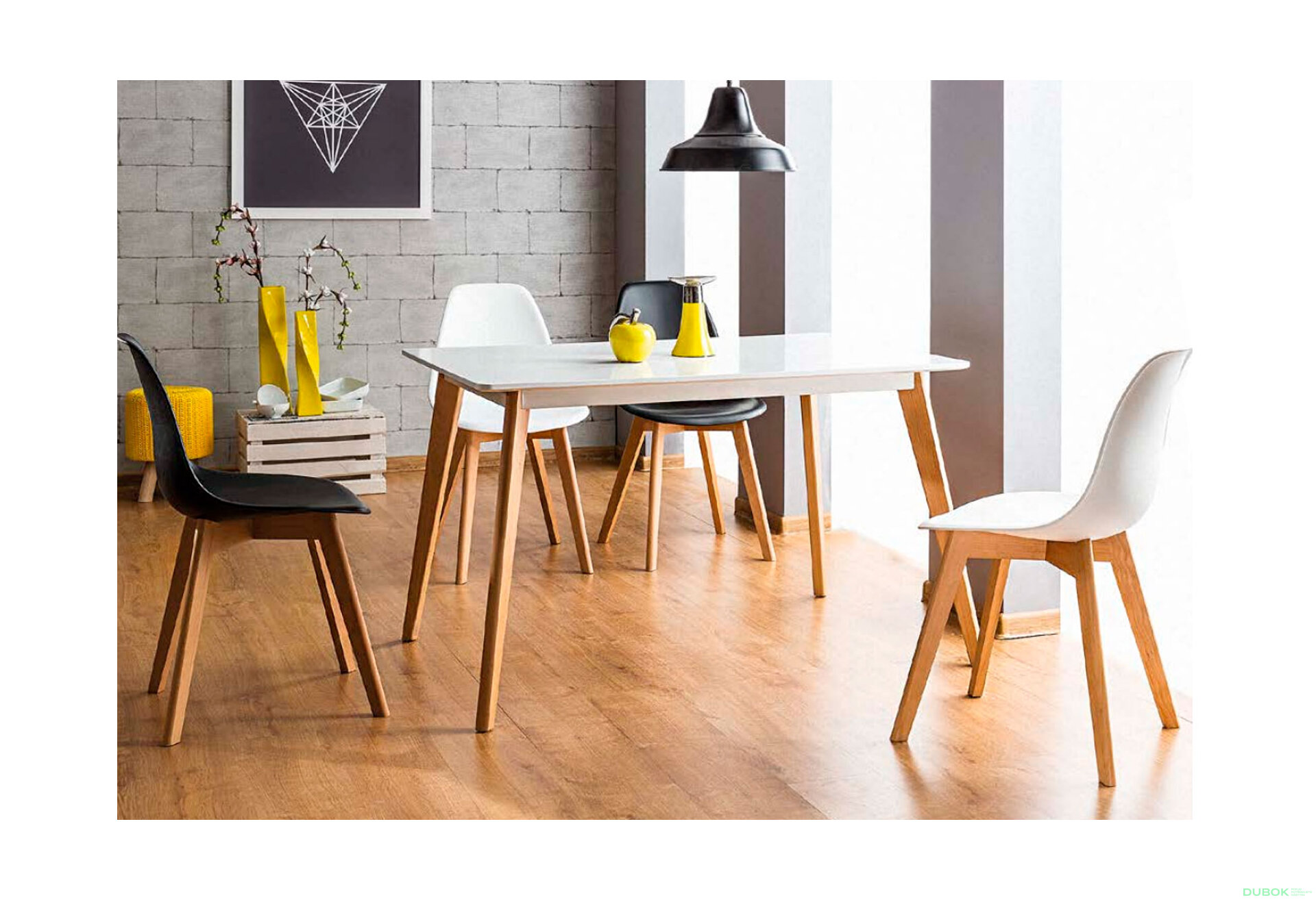 Fotografie 1 - Stůl Declan I + 4 židle Moris PP bílý / černý, bukové nohy