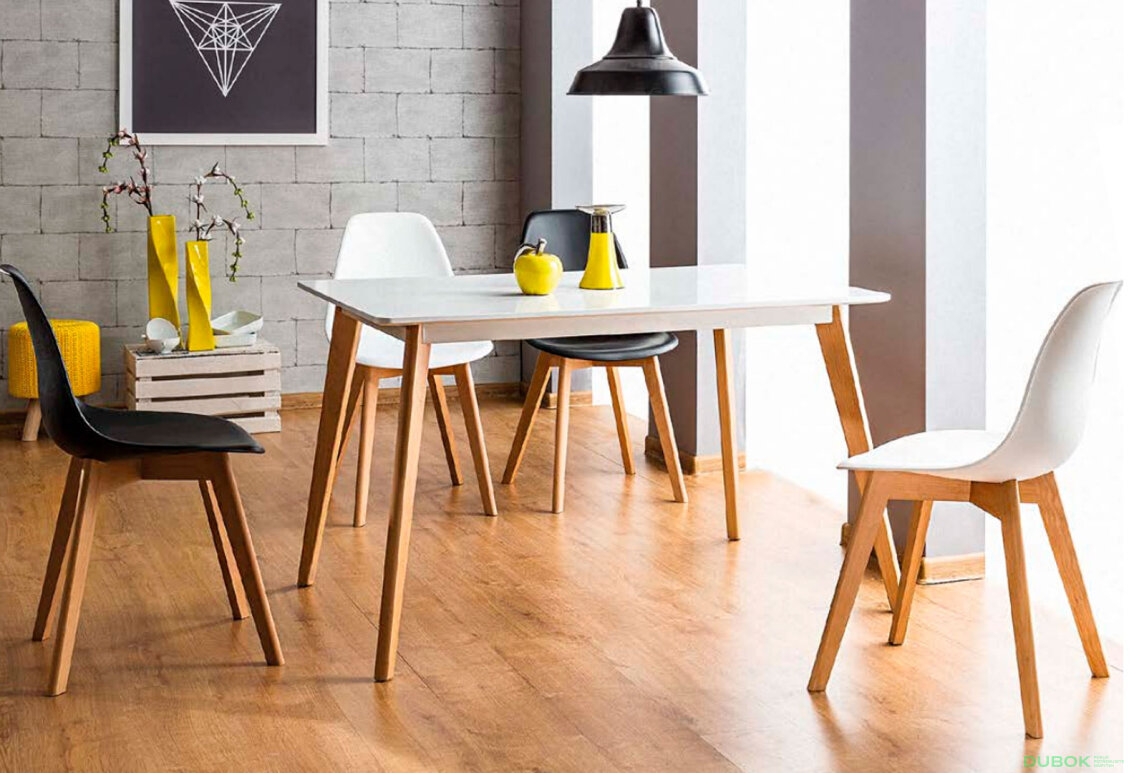 Stůl Declan I + 4 židle Moris PP bílý / černý, bukové nohy