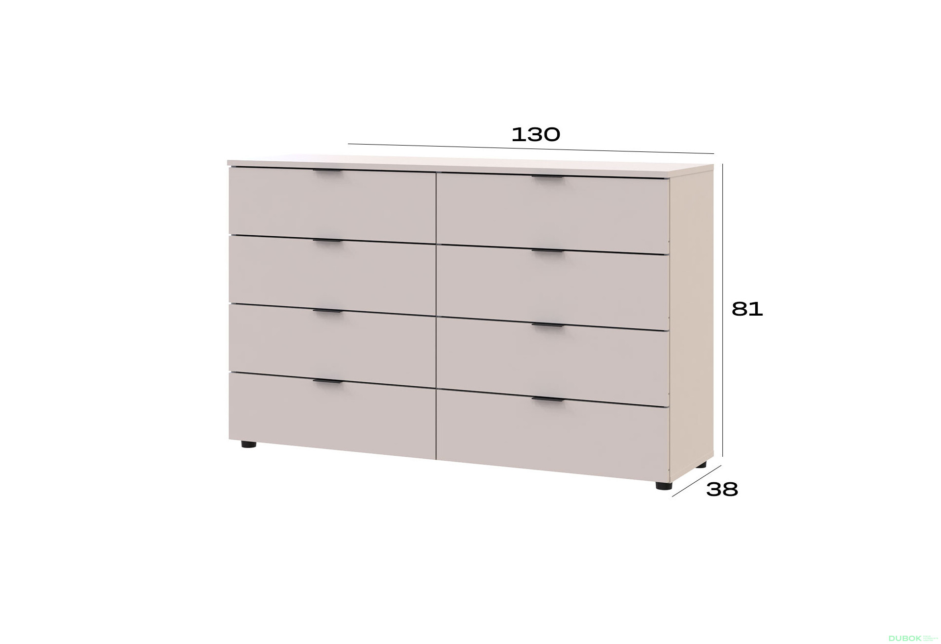Fotografie 7 - Komoda Ron 8 s 8 zásuvkami 130x38x81 kašmír