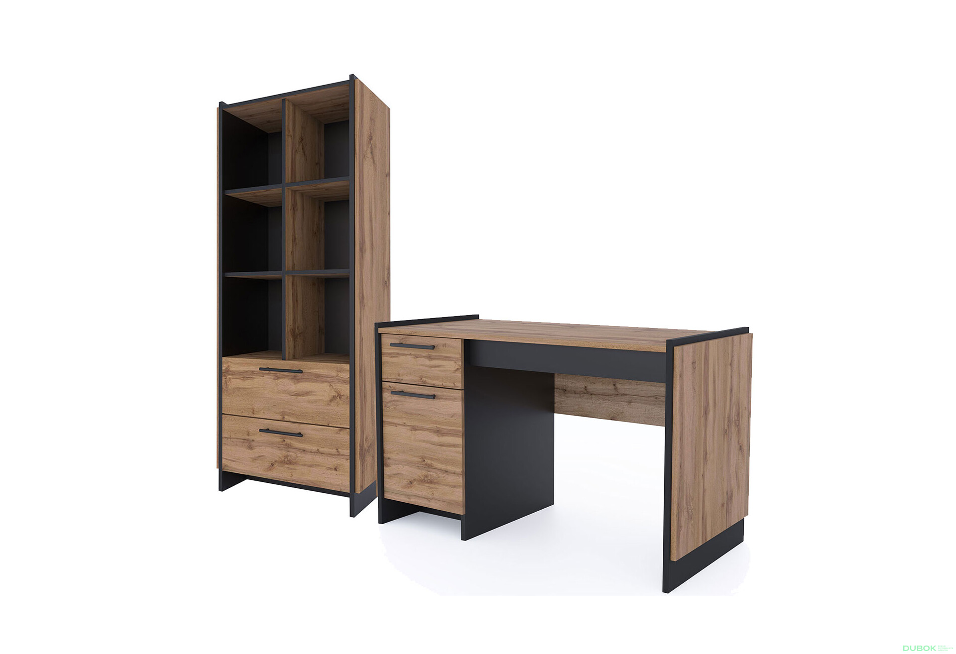 Kancelářská sestava 1.9 m dub wotan / černý Amino - Fotografie 1 Fotografie 1 - Kancelářská sestava 1.9 m dub wotan / černý Amino