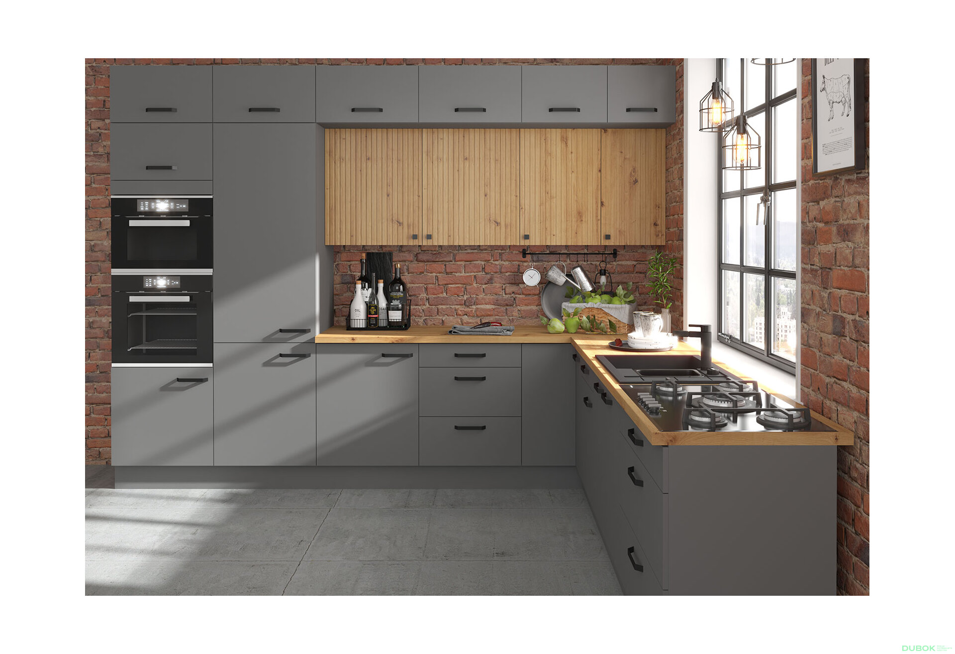 Fotografie 2 - Kuchyňská sestava 3.3x3.0 m Ava antracit / dub artisan + Nessa antracit Storaz-Lempert