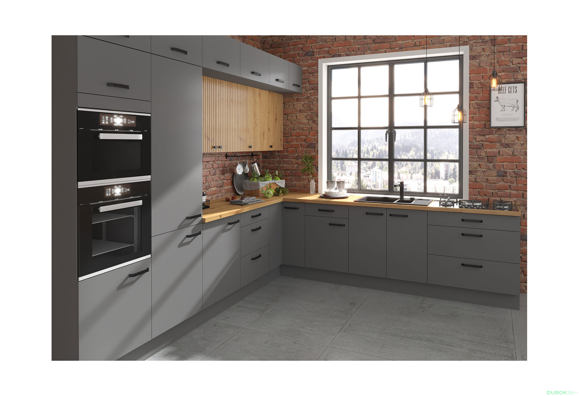 Fotografie 3 - Kuchyňská sestava 3.3x3.0 m Ava antracit / dub artisan + Nessa antracit Storaz-Lempert