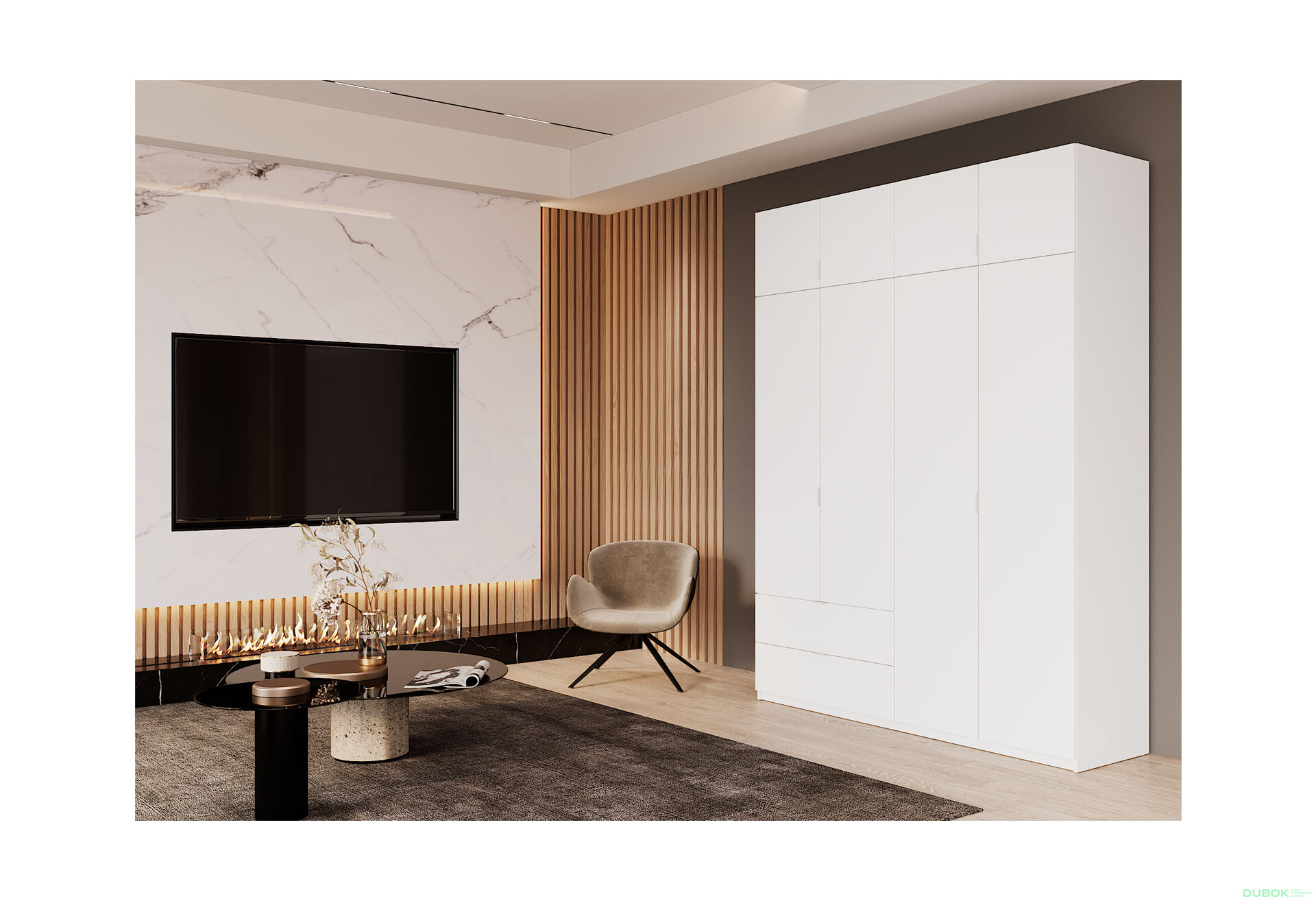 Fotografie 2 - Skříň čtyřdveřová Lukas 180x50x240 cm Bílá