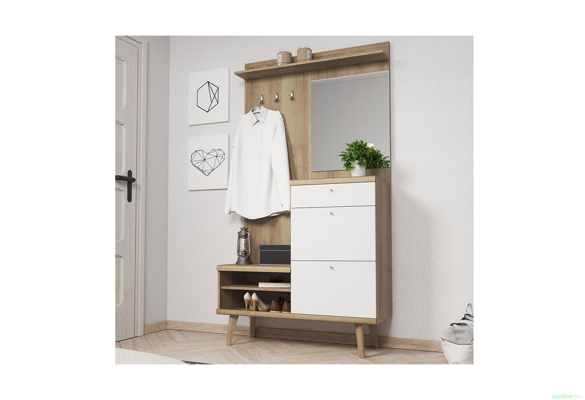 Předsíňová sestava Primo dub riviéra / bílý - Fotografie 1 Fotografie 1 - Předsíňová sestava Primo dub riviéra / bílý