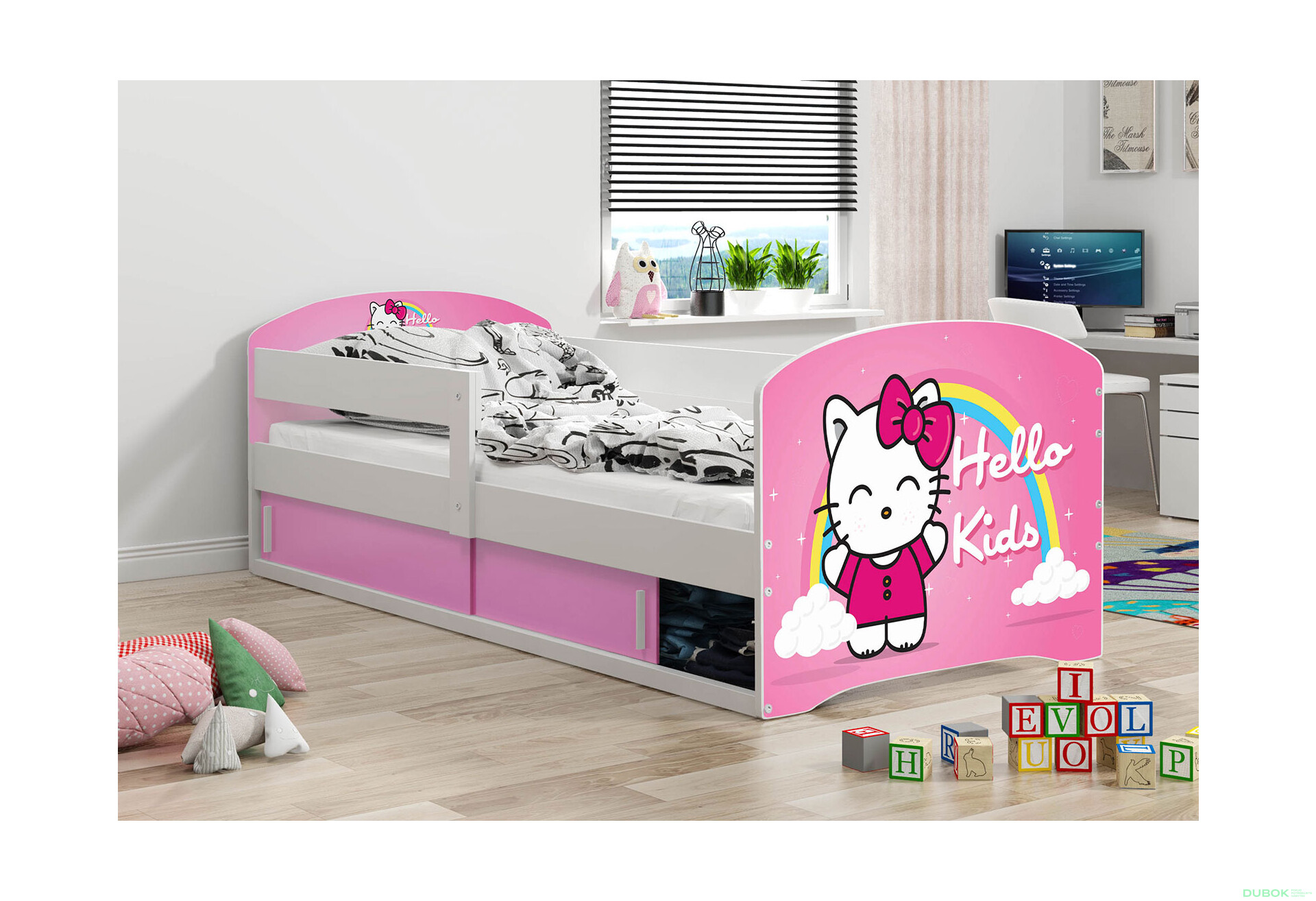 Fotografie 2 - Postel Luki 1 bílé Hello Kids 80x160 cm s roštem, matrací