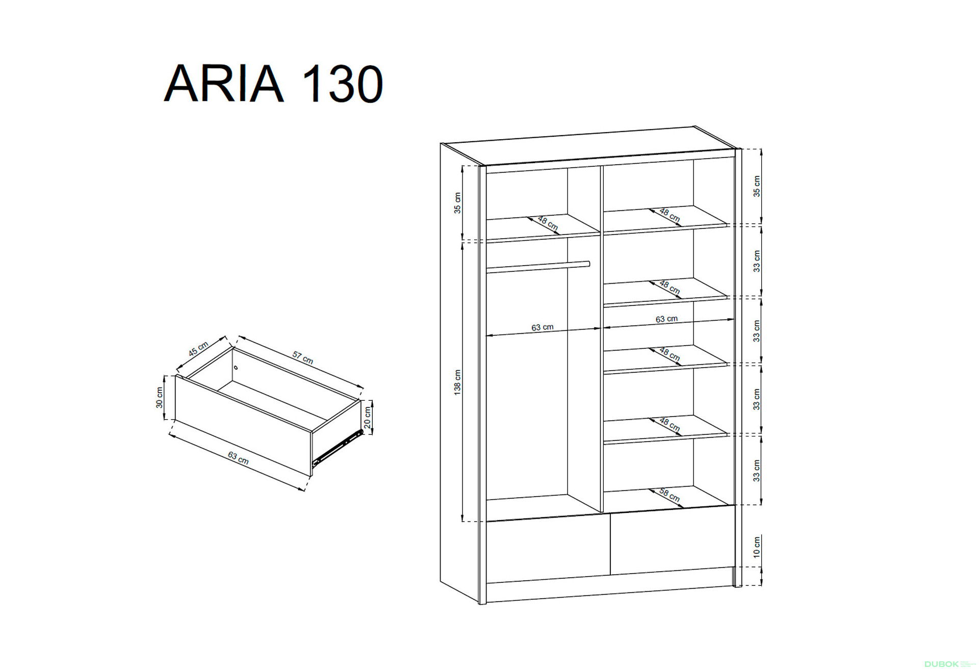 Fotografie 4 - Skříň Aria I 130 bílý / bílý lesk