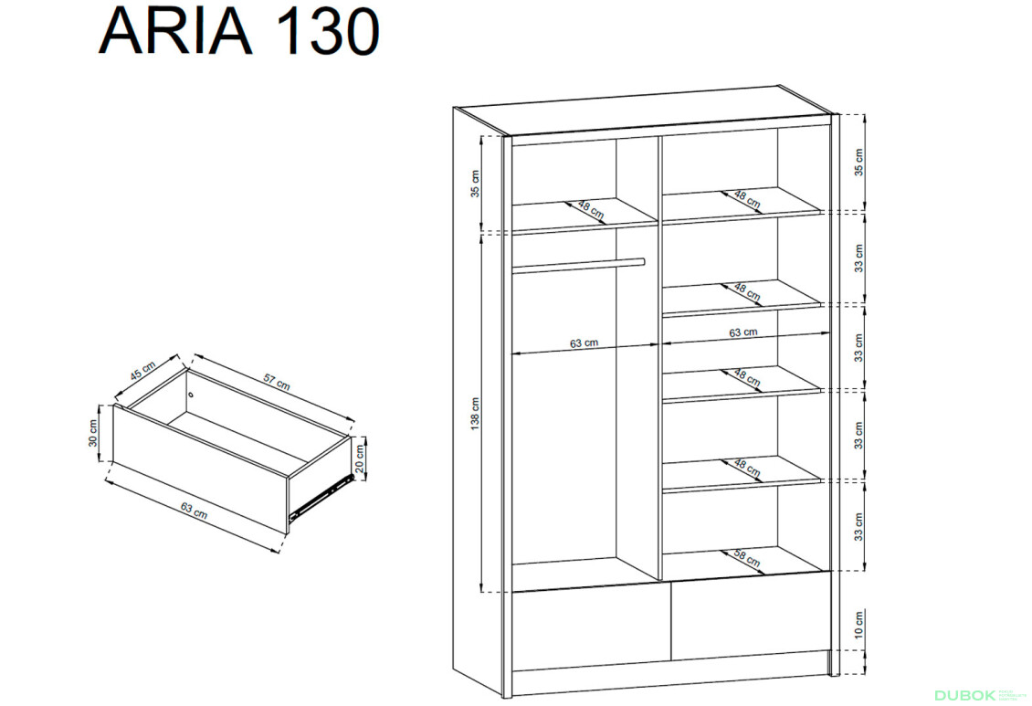 Fotografie 4 - Skříň Aria I 130 bílý / bílý lesk